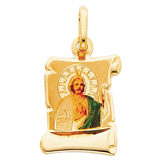 14K Gold St. Jude Enamel Religious Pendant