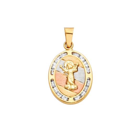 14K Gold Cz Religious Child Charm Pendant - Ioka