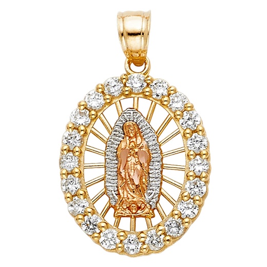 14K Gold Cz Religious Guadalupe Charm Pendant - Ioka
