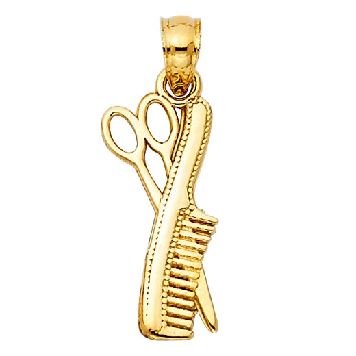 14K Gold Scissors & Comb Charm Pendant