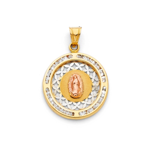 14K Gold Religious Guadalupe Cz Charm Pendant