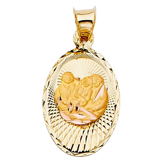 14K Gold Diamond Cut Baptism Stamp Religious Pendant