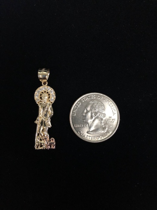 14K Gold Cz Religious St. Lazaro Charm Pendant