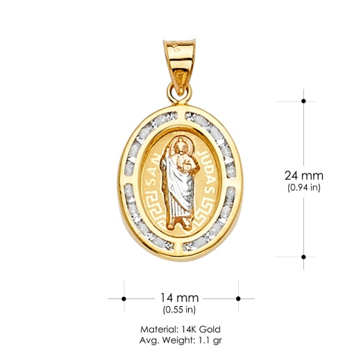 14K Gold Cz San Judas Medal Religious Pendant - Ioka Jewelry