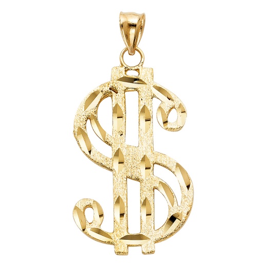 14K Gold Dollar Sign Charm Pendant