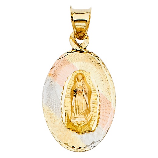 14K Gold Diamond Cut Guadalupe Stamp Religious Pendant - Ioka