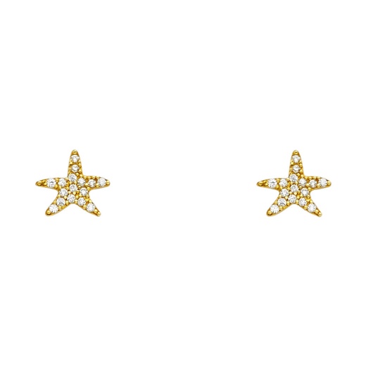 Ioka 14K Gold Cz Sea Star Fish Stud Earrings