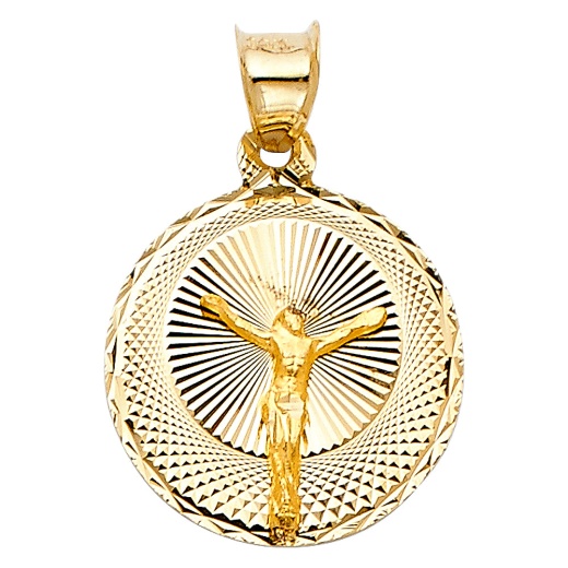 14K Gold Diamond Cut Jesus Stamp Religious Pendant