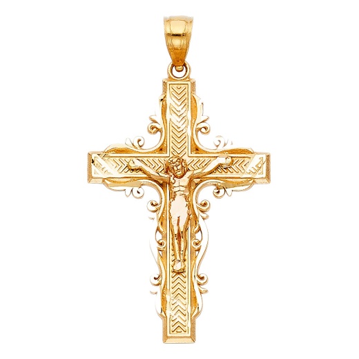 14K Gold Religious Crucifix Charm Pendant by Ioka