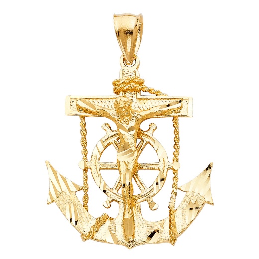 14K Gold Mariner Religious Crucifix Charm Pendant - Ioka