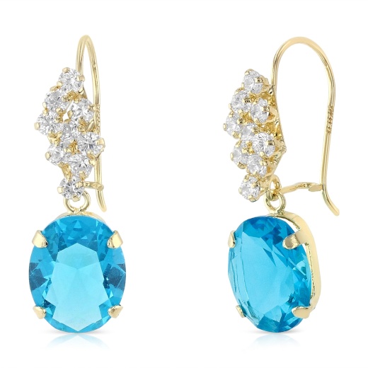 14K Gold Cz Oval Drop Hanging Earrings | Ioka | Minimalist Style Stud Earrings