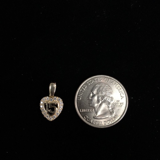 14K Gold 15 Years Birthday Quinceanera Heart Cz Charm Pendant