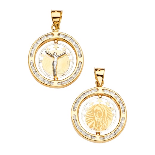 14K Gold Spinning Medal Religious Pendant - Ioka Jewelry