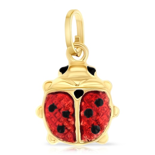 14K Gold Lady Bug Colored Enamel Lucky Charm Pendant