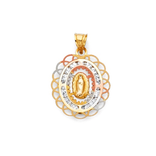 14K Gold Guadalupe Cz Religious Pendant - Ioka
