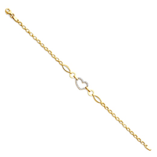 Ioka 14K Solid Gold Cz Hearts Bracelet - 7.25'