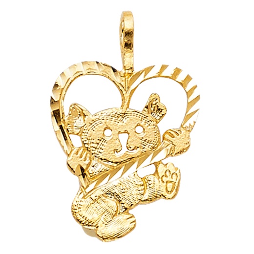 14K Gold Teddy Bear With Heart Charm Pendant - Ioka Jewelry
