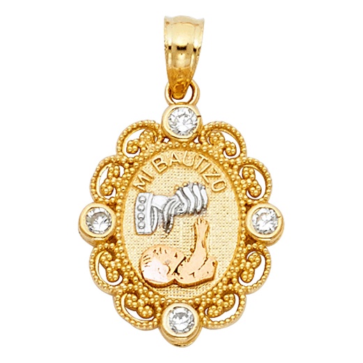 14K Gold Cz Religious Baptism Charm Pendant - Ioka