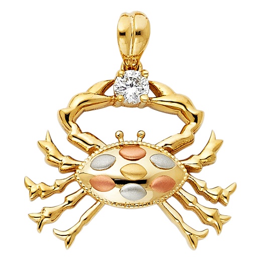 14K Gold Cz Crab Charm Pendant