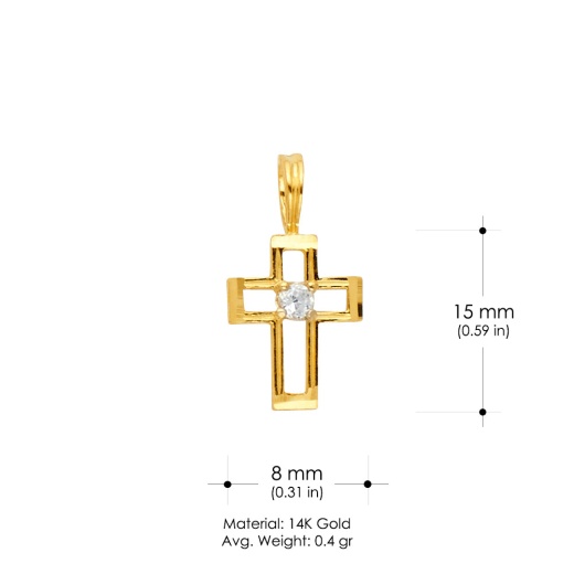 14K Gold Religious Cz Cross Charm Pendant