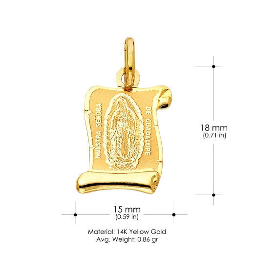 14K Gold Religious Guadalupe Charm Pendant - Ioka