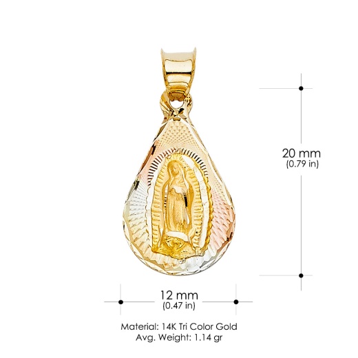 14K Gold Diamond Cut Guadalupe Stamp Religious Pendant - Ioka