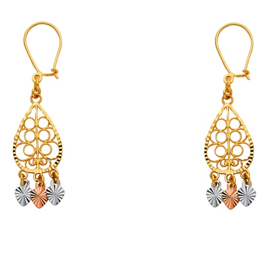 14K Gold Diamond Cut Chandelier Hanging Earrings - Ioka