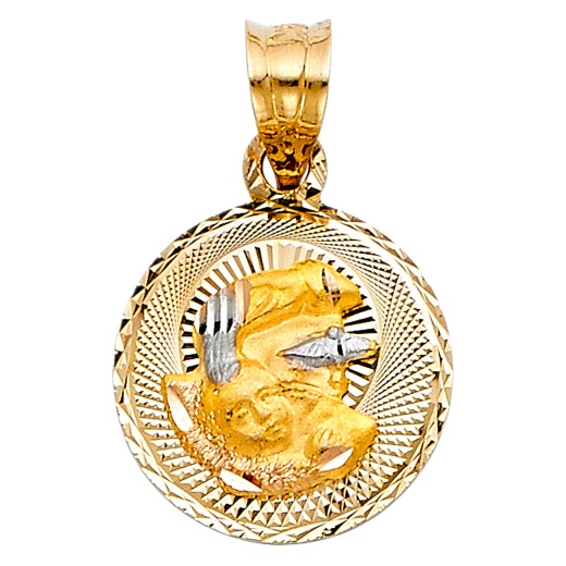 14K Gold Diamond Cut Stamp Baptism Religious Pendant - Ioka