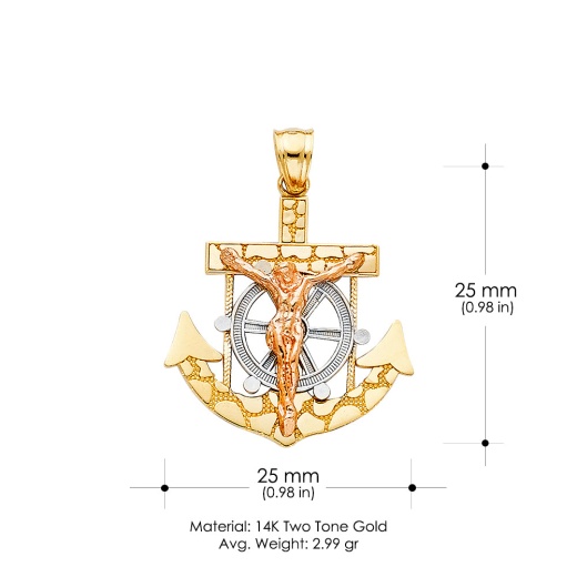 14K Gold Mariner Religious Crucifix Charm Pendant - Ioka