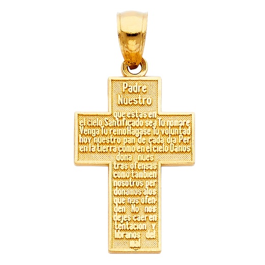 14K Gold Padre Nuestro Religious Cross Charm Pendant - Ioka