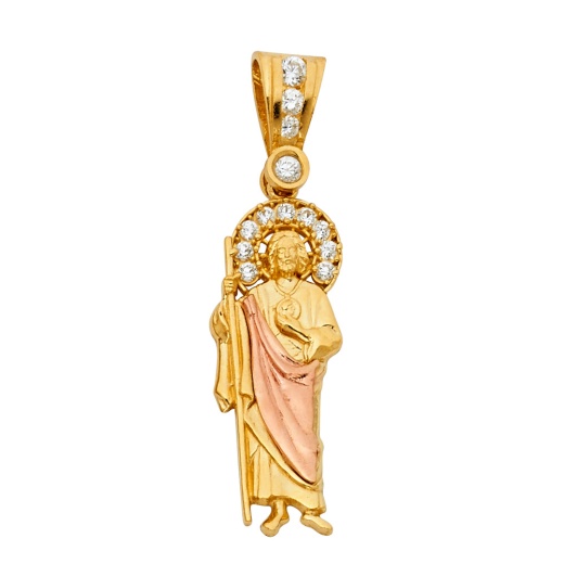 14K Gold St. Jude Religious Cz Pendant
