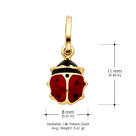 Ioka 14K Gold Lady Bug Colored Enamel Lucky Charm Pendant