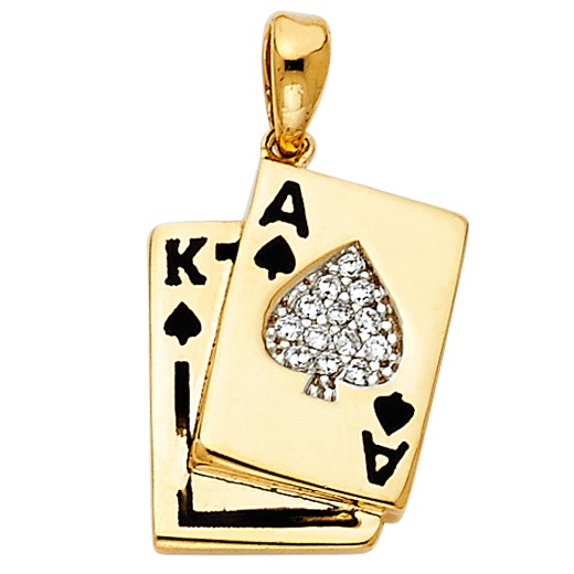 14K Gold Cz Spade Ace & King Card Charm Pendant - Ioka Jewelry
