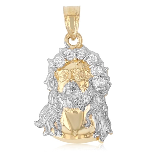 14K Gold Religious Jesus Head Cz Charm Pendant