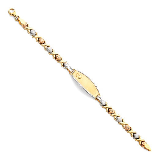 14K Gold Light Stampato Engravable Id Hugs And Kisses Bracelet - 6'
