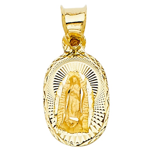 14K Gold Diamond Cut Guadalupe Stamp Religious Pendant - Ioka
