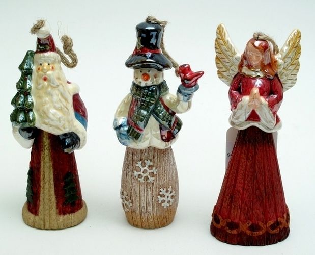 Set Of 3 Ornaments Angel, Santa, Snowman