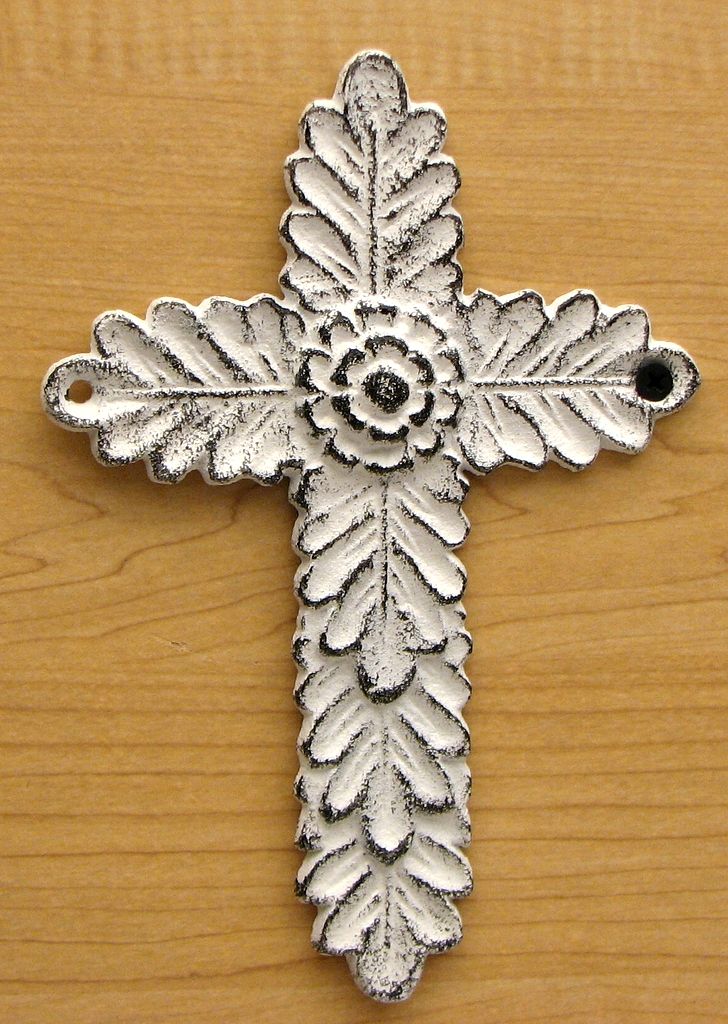 White Antiqued Cast Iron Cross Set Of 2