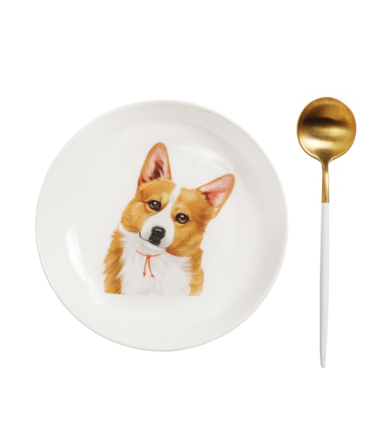 Pet Portrait Porcelain Middle Print 8" Plate Set - Corgi by Petorama