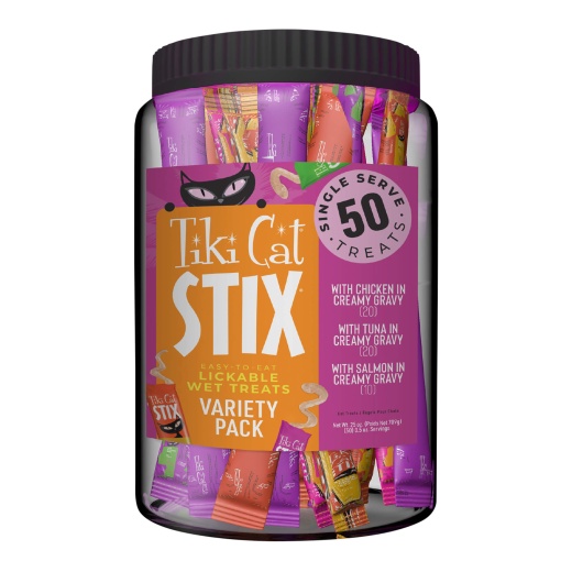 Tiki Cat Stix Wet Cat Treats, Variety Mega Jar, 25 Oz, 50 Ct - 25Oz, 50 Ct