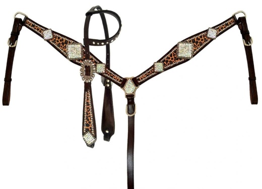 Showman Rhinestone Concho & Cheetah Tack Set