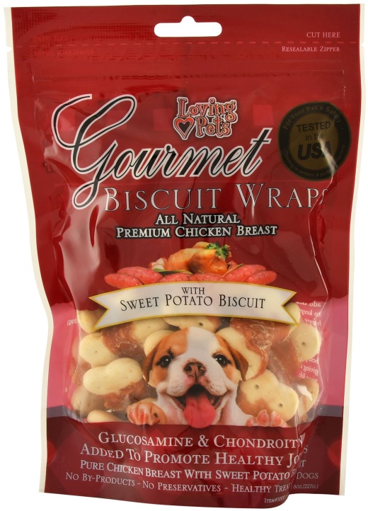 Loving Pets Gourmet Chicken Wraps, Sweet Potato Biscuit - Natural Dog Treats for a Healthy Coat and Skin