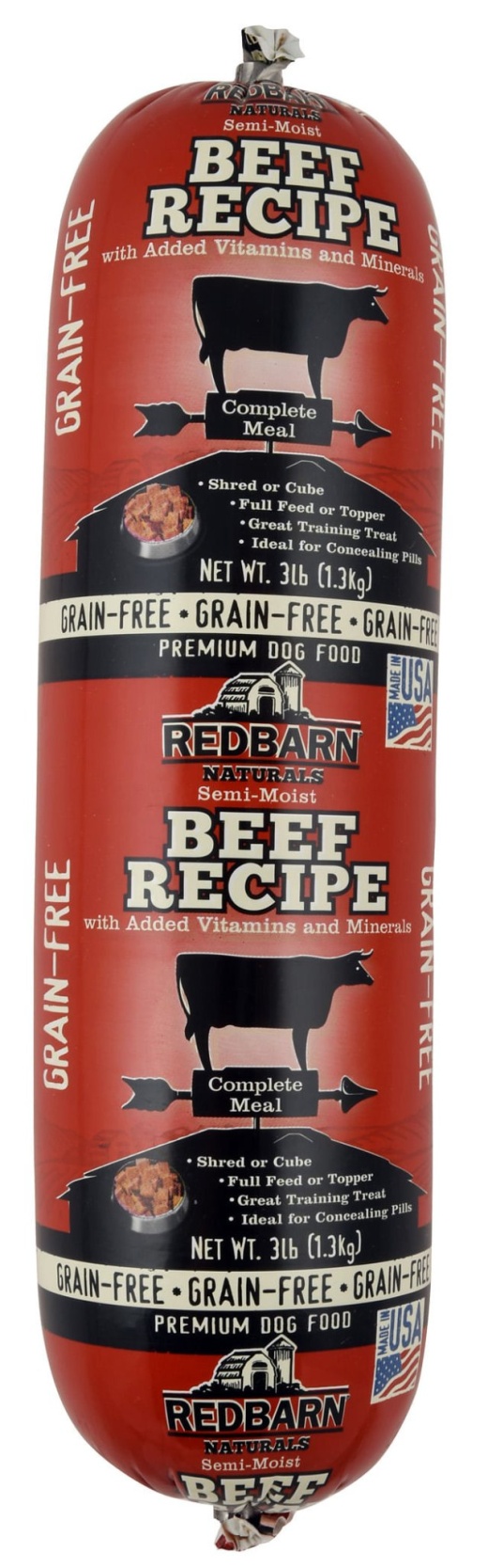 Redbarn Naturals Grain-Free Beef Recipe Dog Food Roll, 3 Lb