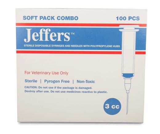 Jeffers Luer Lock Veterinary Syringe/Needle Combo, Boxes