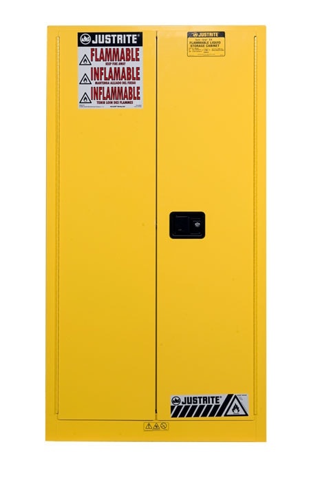 55 Gallon, 1 Drum Vertical, 1 Shelf, 2 Doors, Manual Close, Flammable Cabinet W/ Drum Support, Sure-Grip® Ex, Yellow