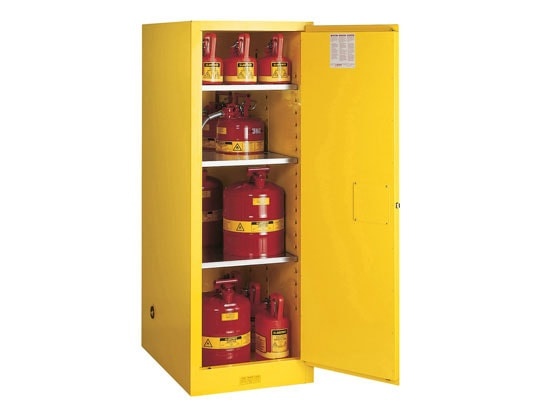 54 Gallon, 3 Shelves, 1 Door, Manual Close, Flammable Cabinet, Sure-Grip® Ex Deep Slimline, Yellow
