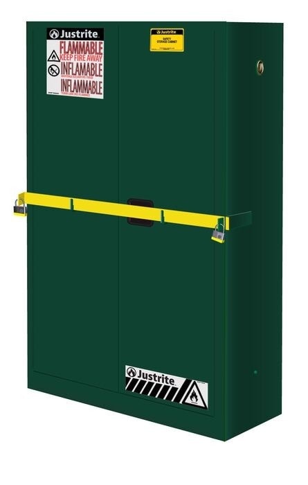 45 Gallon, 2 Shelves, 2 Doors, Manual Close, Flammable Cabinet, High Security With Steel Bar, Green