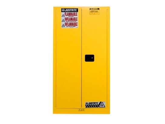55 Gallon, 1 Drum Vertical, 1 Shelf, 2 Doors, Self-Close, Flammable Cabinet W/ Drum Support, Sure-Grip® Ex, Yellow