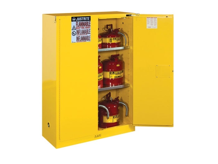 90 Gallon, 2 Shelves, 1 Bi-Fold Self Close Door, Flammable Cabinet, Sure-Grip® Ex, Yellow