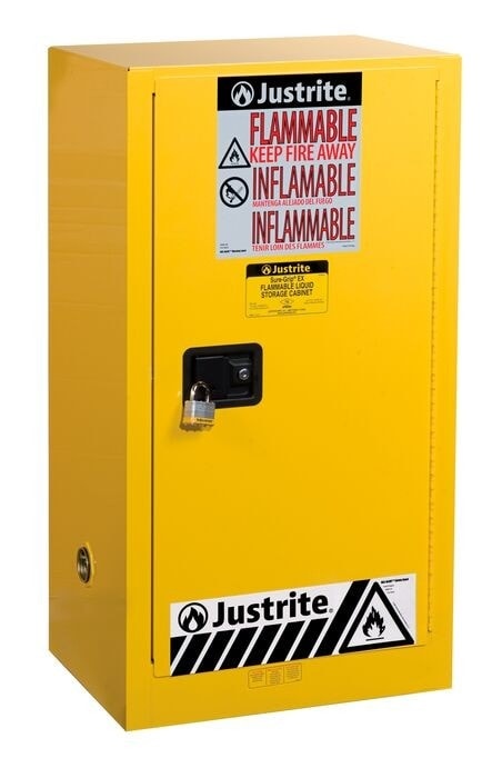 20 Gallon Paint Safety Cabinet - 2 Shelves, 1 Door, Manual Close, Sure-Grip Ex, Yellow